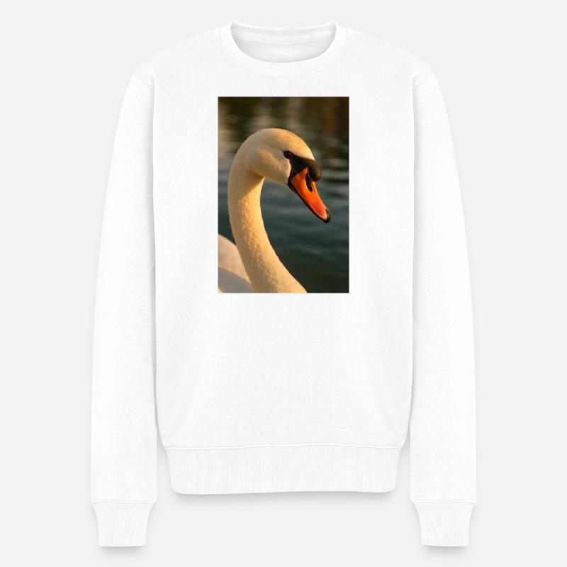 Vogel - Schwan - Männer Premium Bio Pullover - Weiß