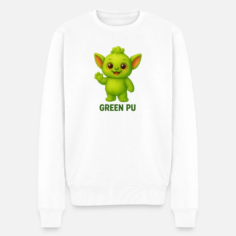 Grünes Pu-Kreaturen-Maskottchen - Männer Premium Bio Pullover - Weiß