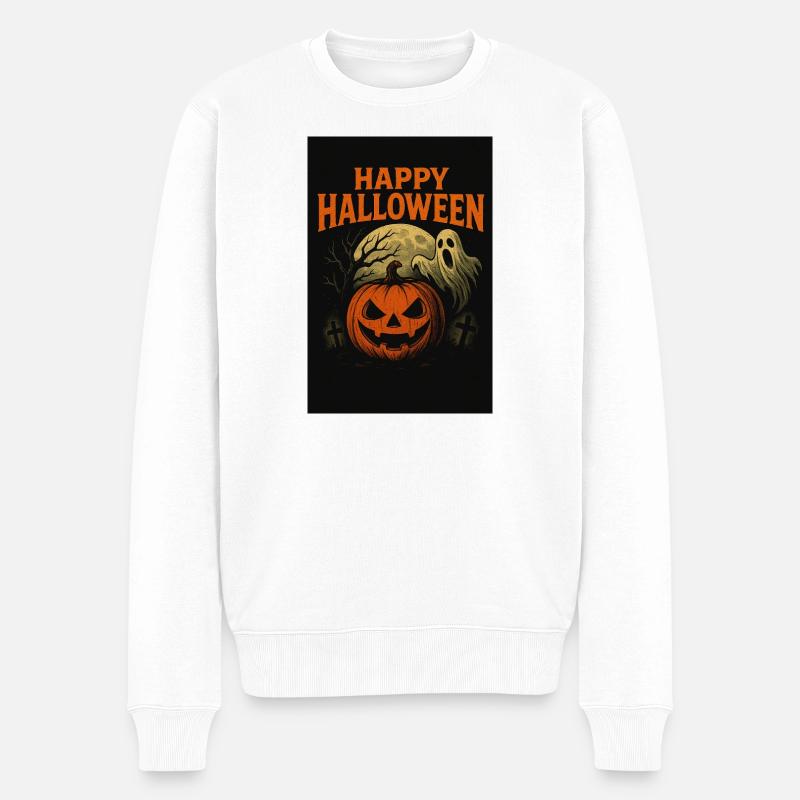 Gruseliges Halloween motiv - Männer Premium Bio Pullover - Weiß