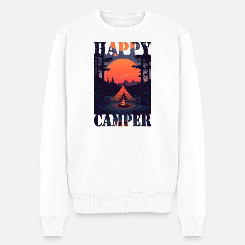 Happy Camper - Männer Premium Bio Pullover - Weiß