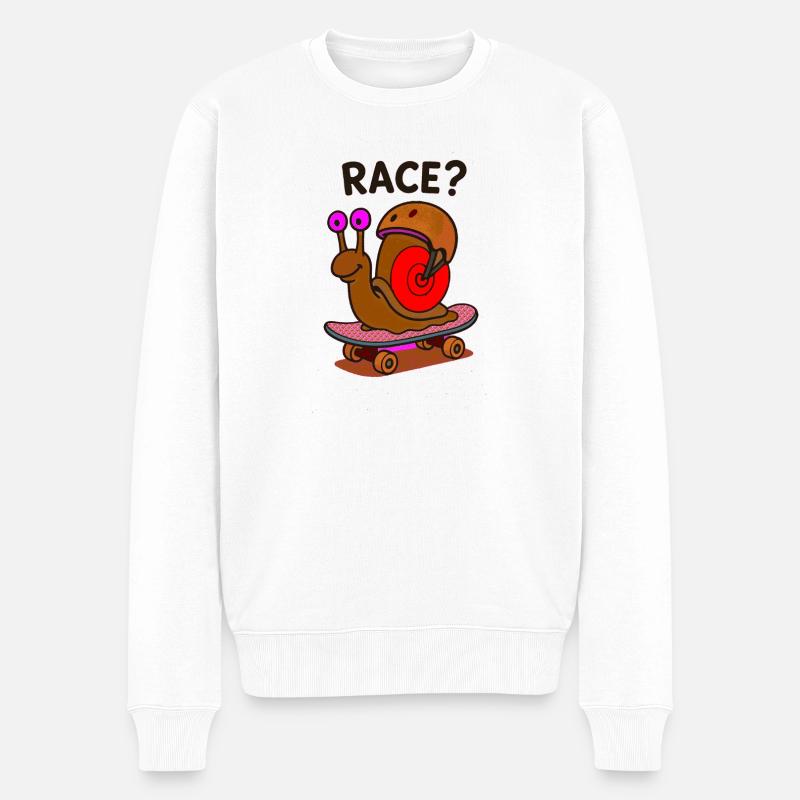 RENNEN? Schnecke auf Skateboard - Männer Premium Bio Pullover - Weiß