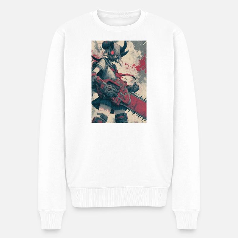 Purpurroter Kettensägenjäger - Männer Premium Bio Pullover - Weiß