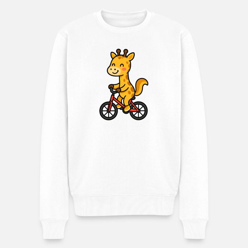 Giraffe auf dem Fahrrad - Männer Premium Bio Pullover - Weiß