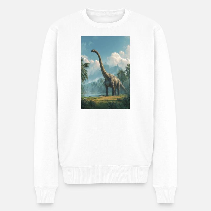 Dino Dawn Longneck - Männer Premium Bio Pullover - Weiß