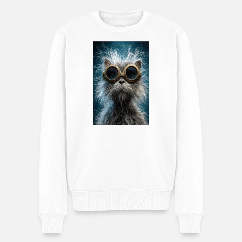 Steampunk Katzenbrille - Männer Premium Bio Pullover - Weiß