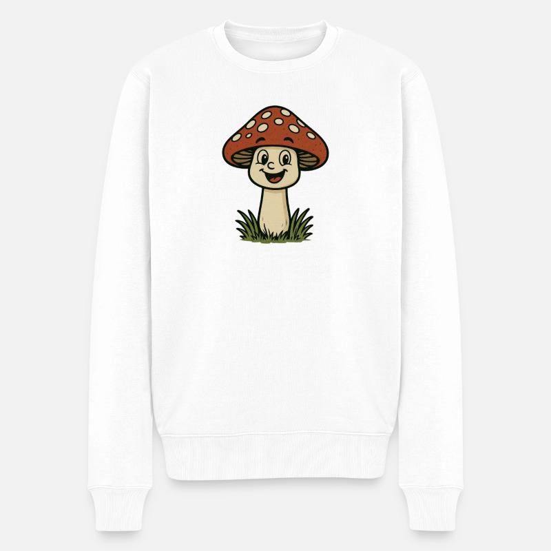 Dessin animé de champignon drôle - Pull Premium bio Homme - blanc