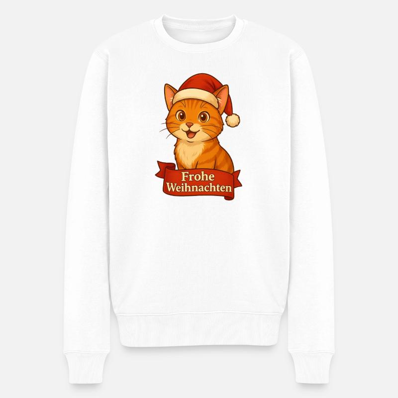 Katzenweihnachtskater mit Santa-Hut - Männer Premium Bio Pullover - Weiß