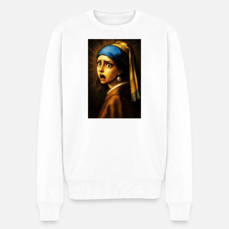 Vermeer Pearl Portrait "empört" - Männer Premium Bio Pullover - Weiß
