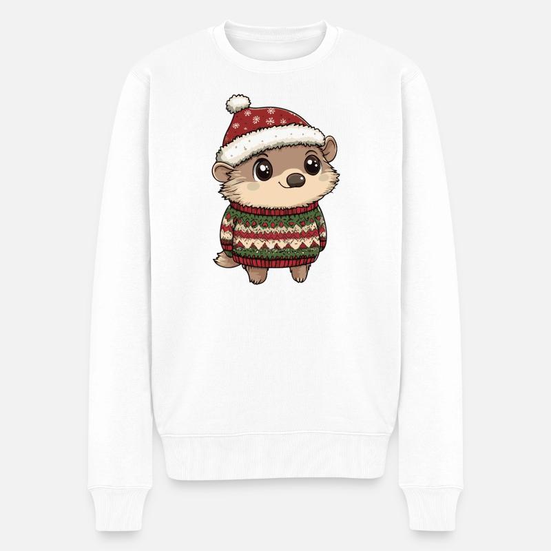 Igel Weihnachten - Männer Premium Bio Pullover - Weiß
