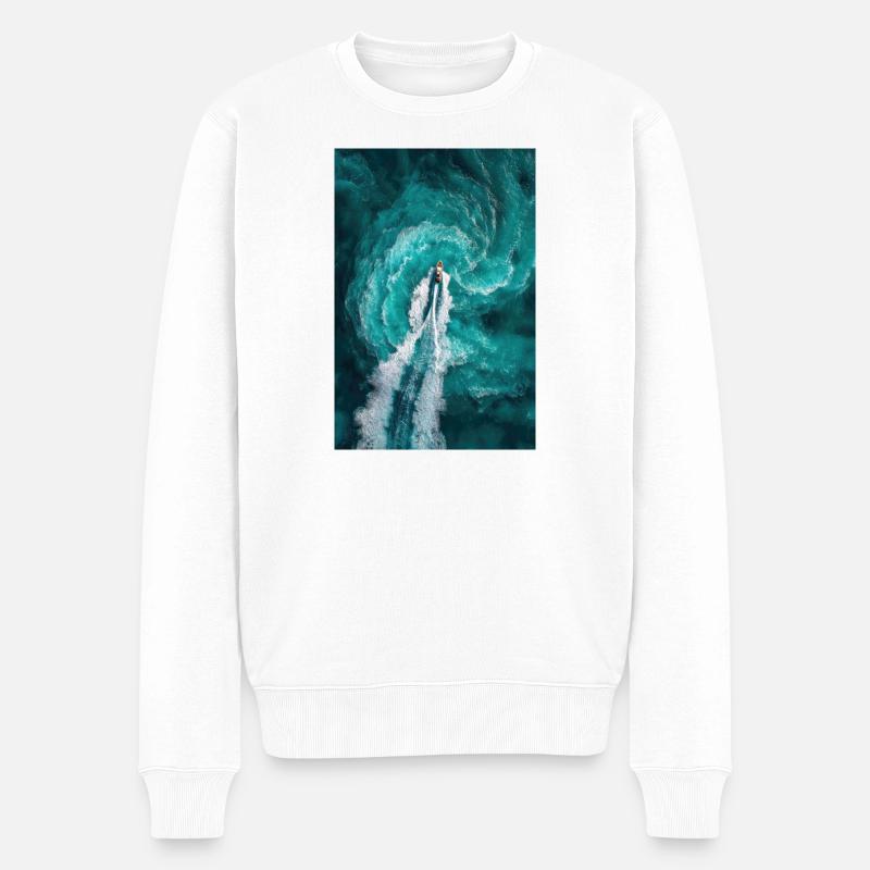 Spiralförmiges Ozean-Kielwasser - Männer Premium Bio Pullover - Weiß