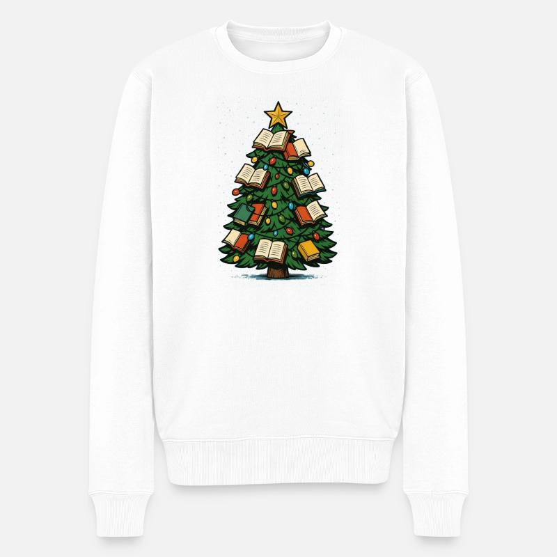 Bücherbaum Weihnachtsschmuck Weihnachtsbaum - Männer Premium Bio Pullover - Weiß