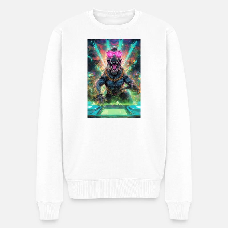 DJ T-Rex – Neon Jungle Rave | Joyverse - Männer Premium Bio Pullover - Weiß