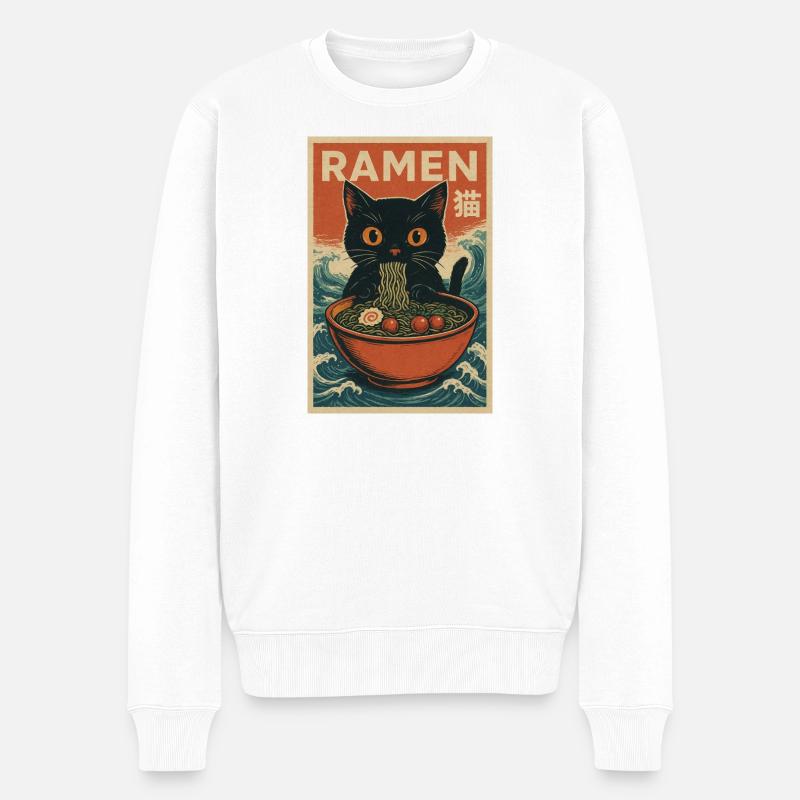 Ramen Katze Retro Poster - Männer Premium Bio Pullover - Weiß