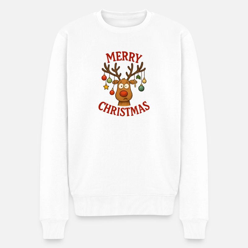 Merry Christmas Rudolph - Männer Premium Bio Pullover - Weiß
