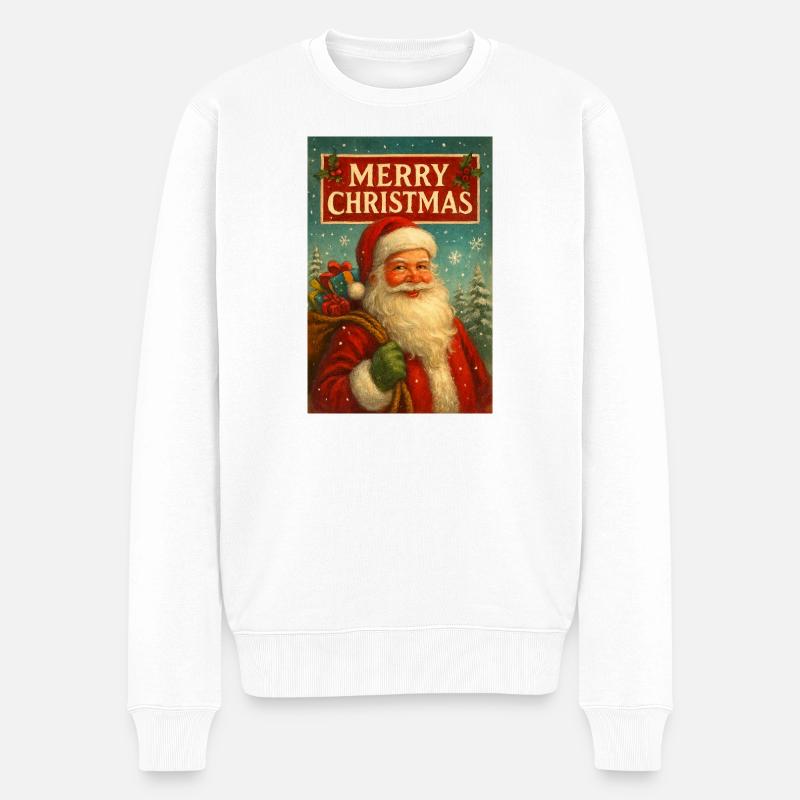Vintage Weihnachtsmann und Geschenke - Männer Premium Bio Pullover - Weiß