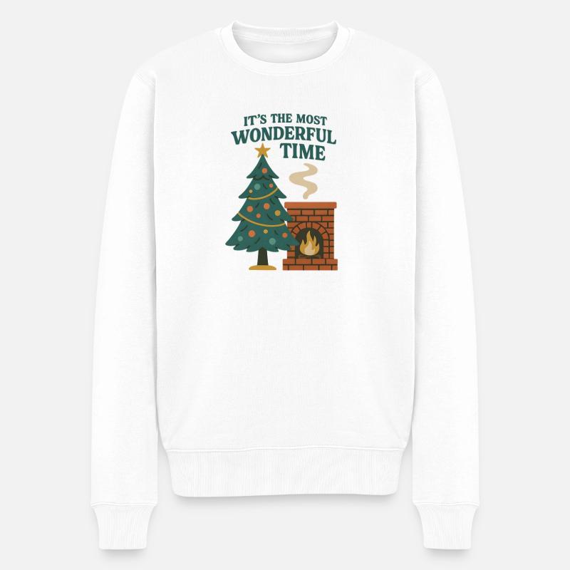 Weihnachten Cozy Kamin - Männer Premium Bio Pullover - Weiß
