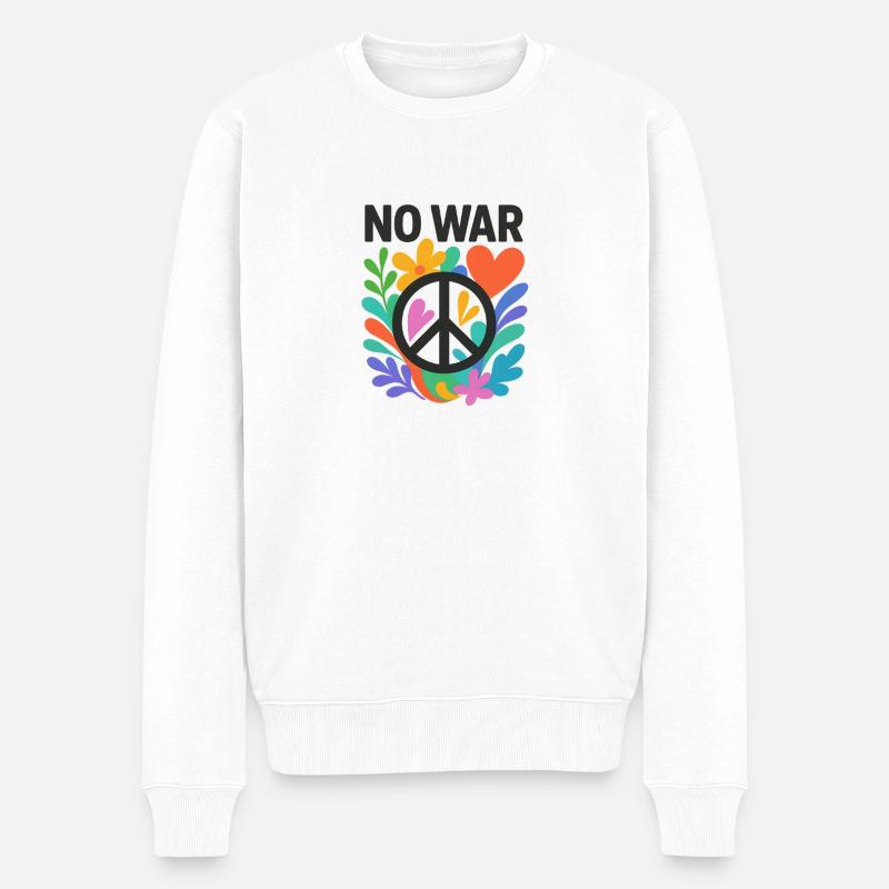 Friedenstraum No War Blütenkreis - Männer Premium Bio Pullover - Weiß