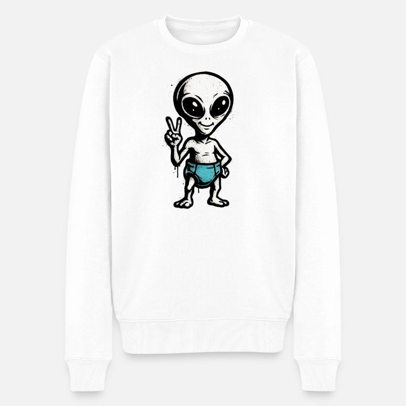 Kindermotiv: Alien Peace Zeichen Illustration - Männer Premium Bio Pullover - Weiß