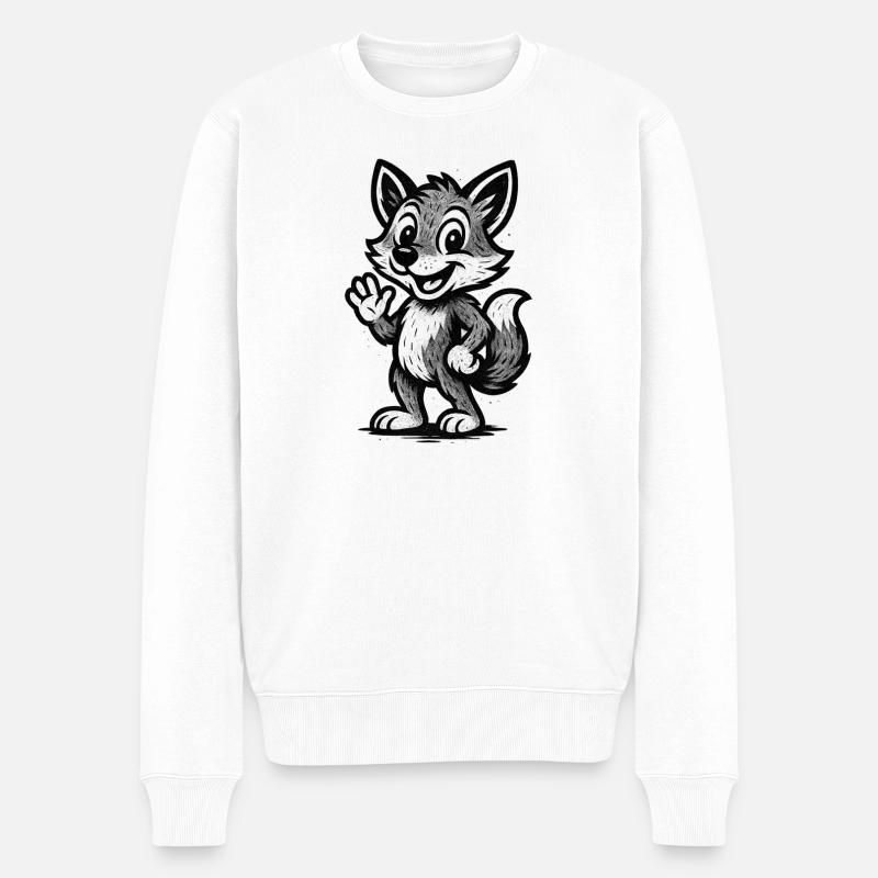Kindermotiv: Winkender Fuchs Wolf - Männer Premium Bio Pullover - Weiß