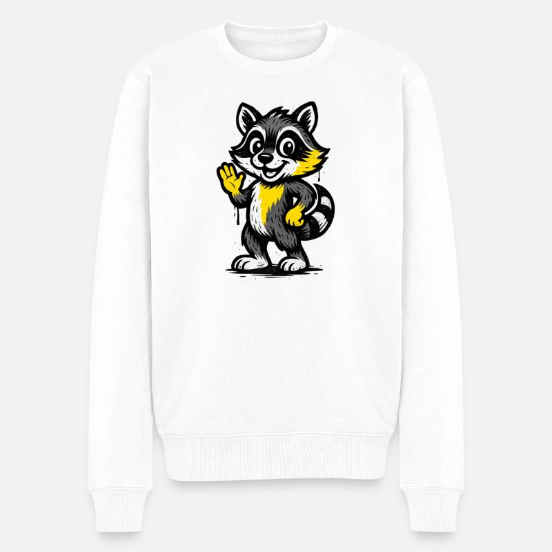 Fröhlicher Waschbär Winken - Männer Premium Bio Pullover - Weiß