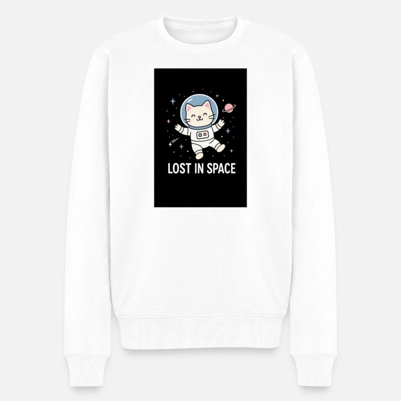 Katzenastronaut Lost in Space - Männer Premium Bio Pullover - Weiß
