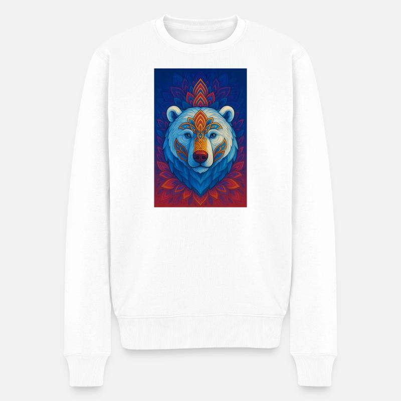 Blauer Bär Mandala - Männer Premium Bio Pullover - Weiß