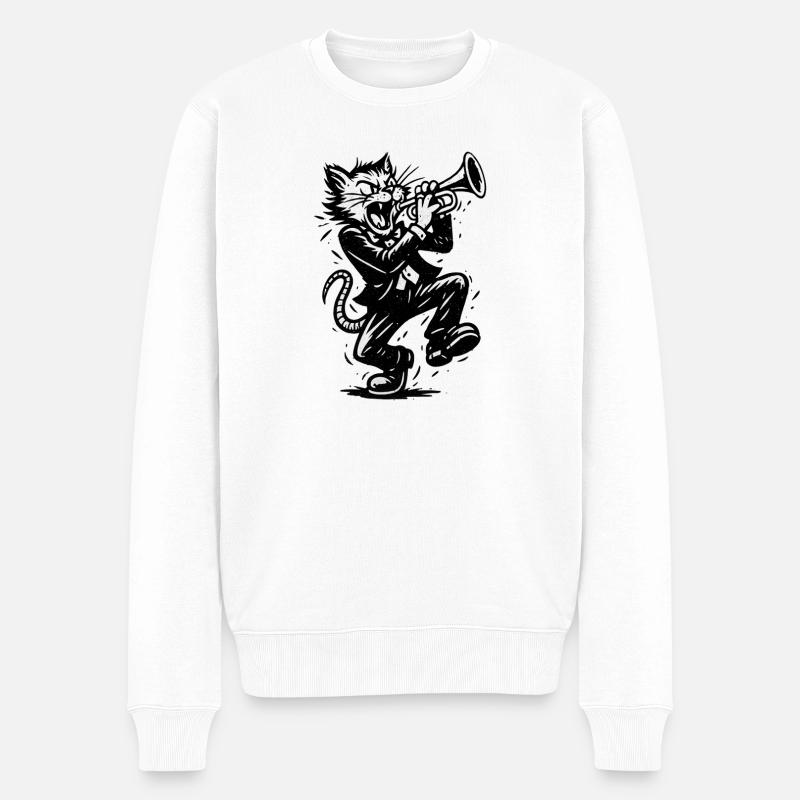 Trompette chat jazz en rockabilly - Pull Premium bio Homme - blanc