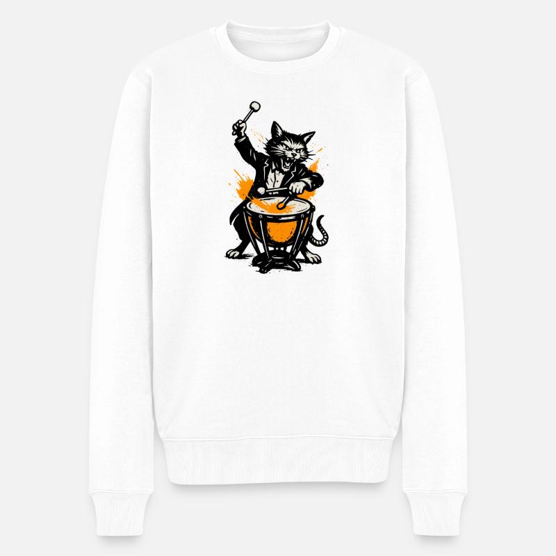 Katzenband Trommelheld im Comicstil - Männer Premium Bio Pullover - Weiß