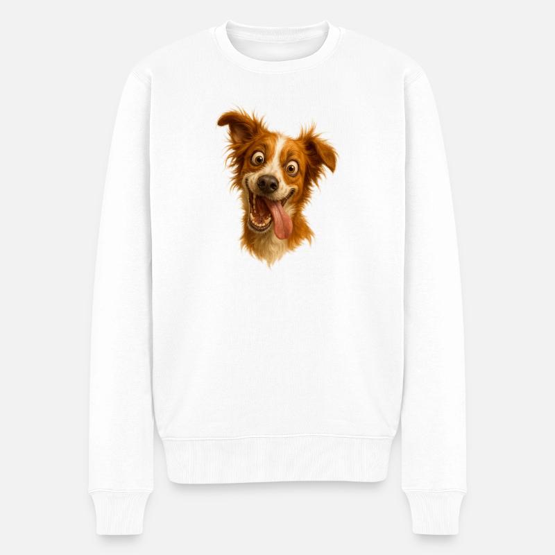Chien rieur avec langue - Pull Premium bio Homme - blanc