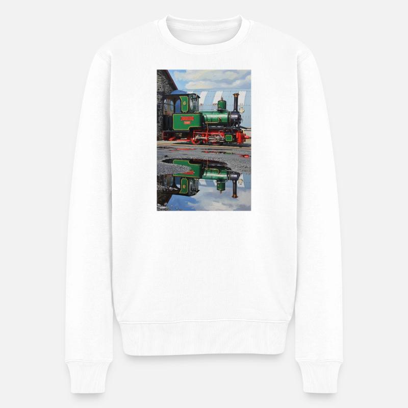 Reflexion der Dampflokomotive - Männer Premium Bio Pullover - Weiß