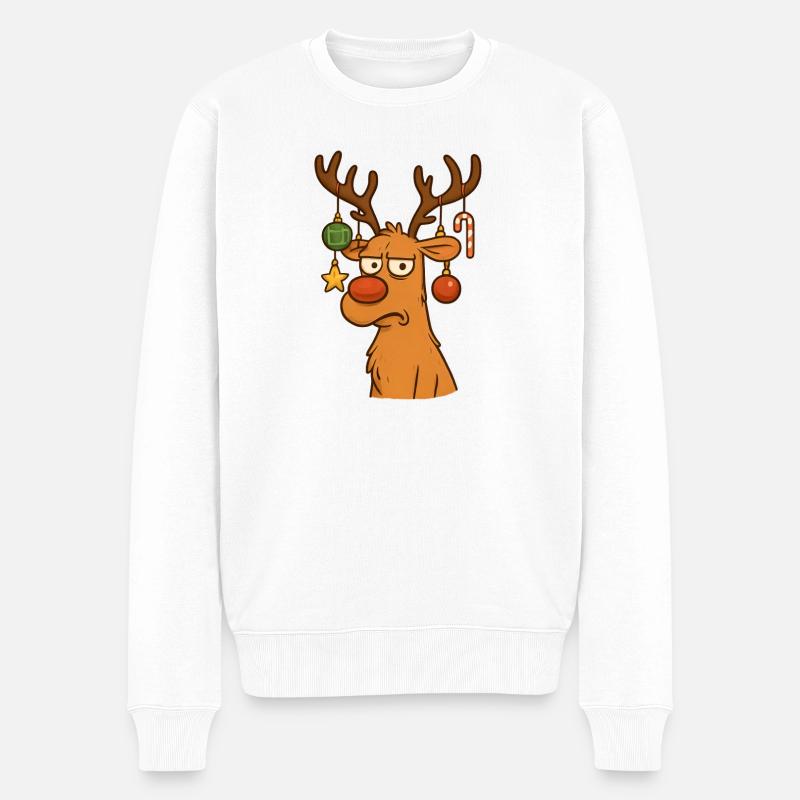 Rentier mit Weihnachtsschmuck Cartoon - Männer Premium Bio Pullover - Weiß