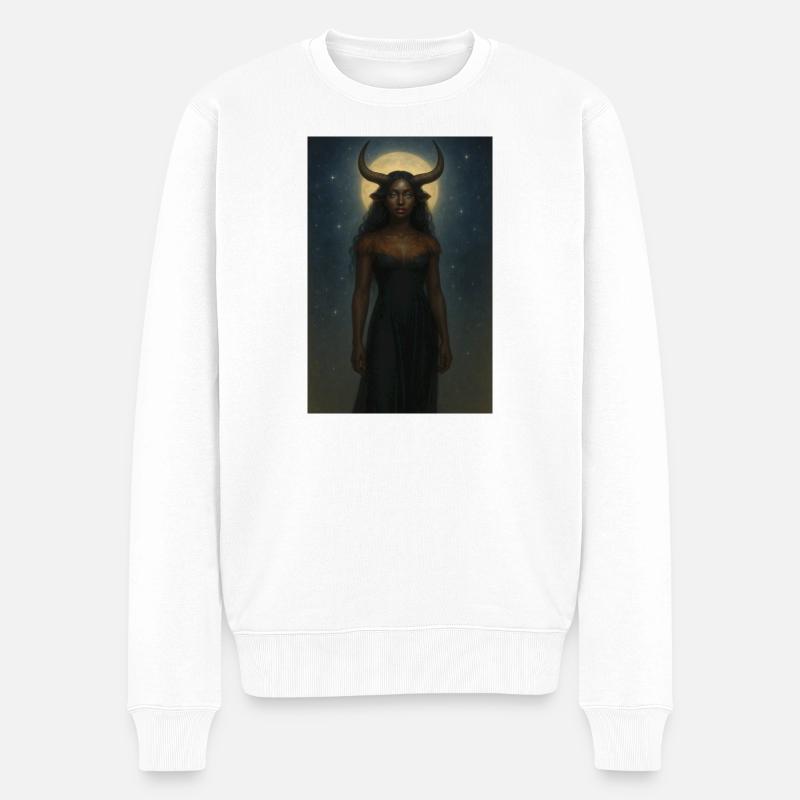 Mystische Horngöttin - Männer Premium Bio Pullover - Weiß