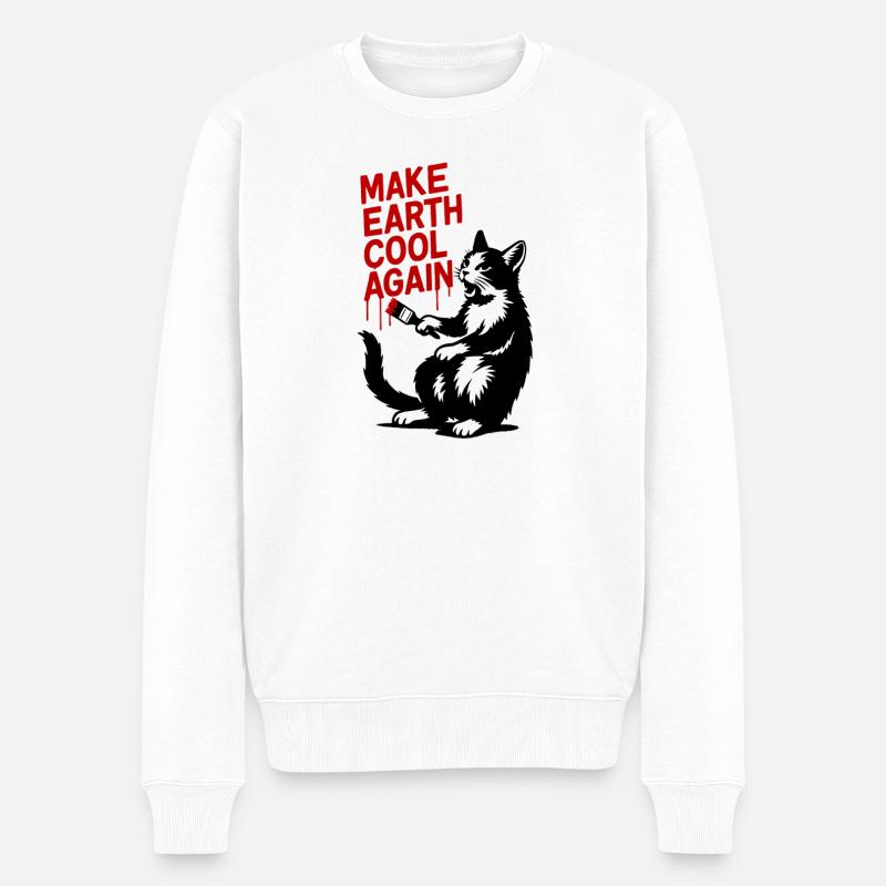 Make Earth Cool Again Wolf Print - Männer Premium Bio Pullover - Weiß