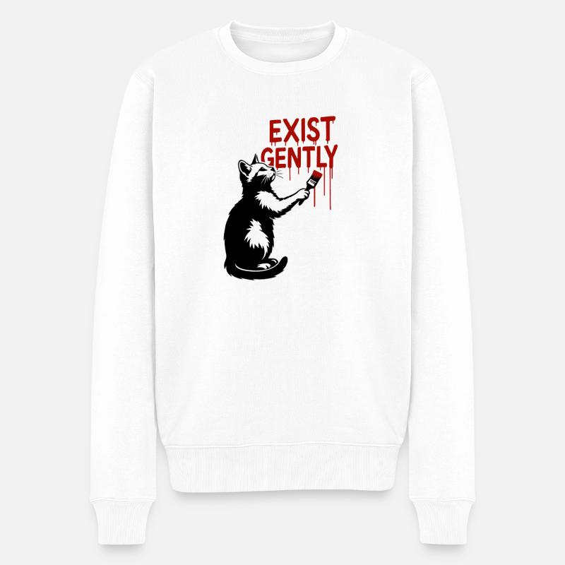 Existe doucement Cat Print - Pull Premium bio Homme - blanc
