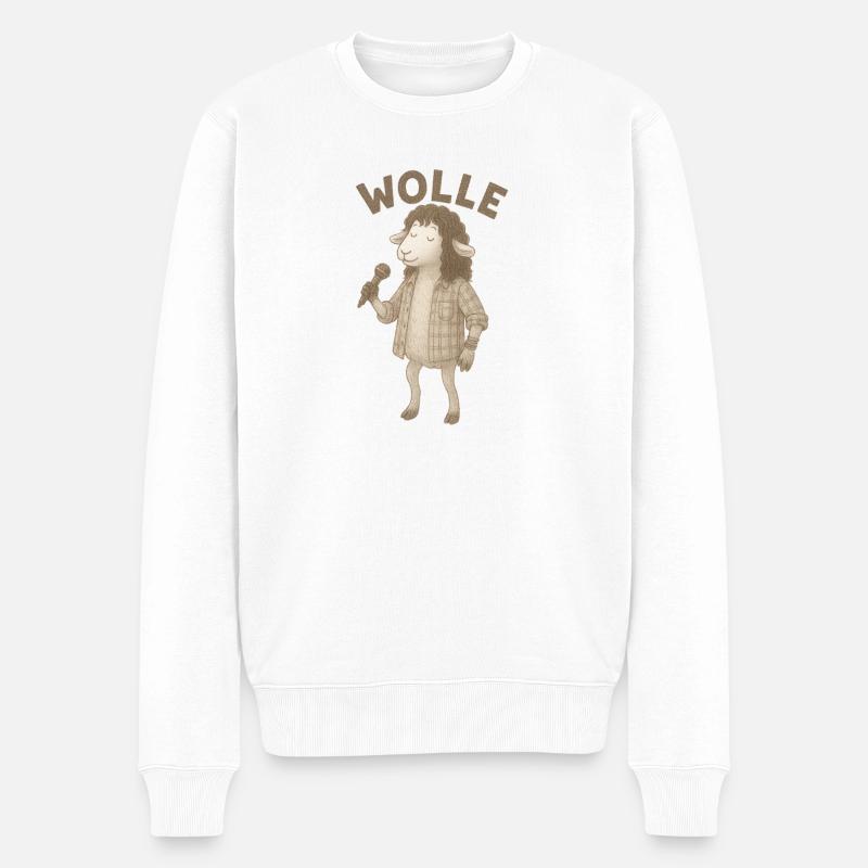 Wolle Schaf mit Mikrofon - Männer Premium Bio Pullover - Weiß