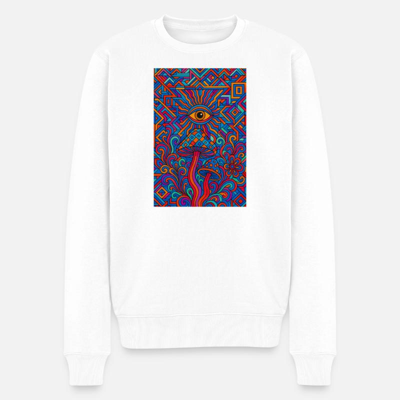 Psychedelic Eye and Mushrooms - Pull Premium bio Homme - blanc