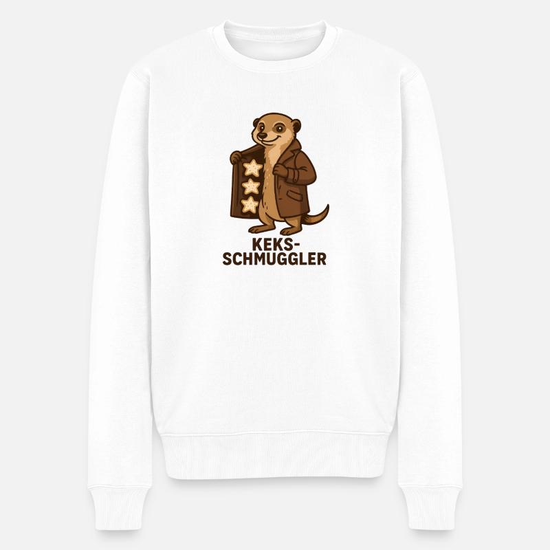 Keks Schmuggler Meerkat - Männer Premium Bio Pullover - Weiß