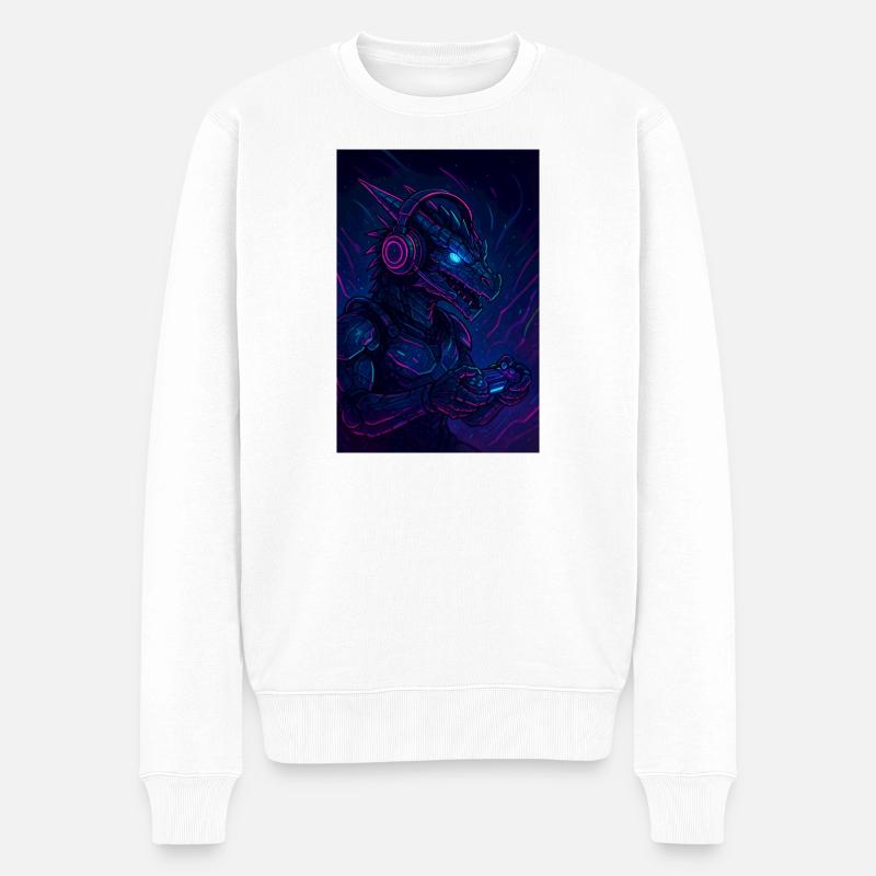 Neon Drachen Gamer - Männer Premium Bio Pullover - Weiß