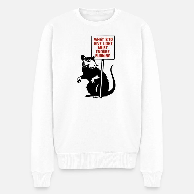 Licht braucht Feuer Zitat Ratte - Männer Premium Bio Pullover - Weiß