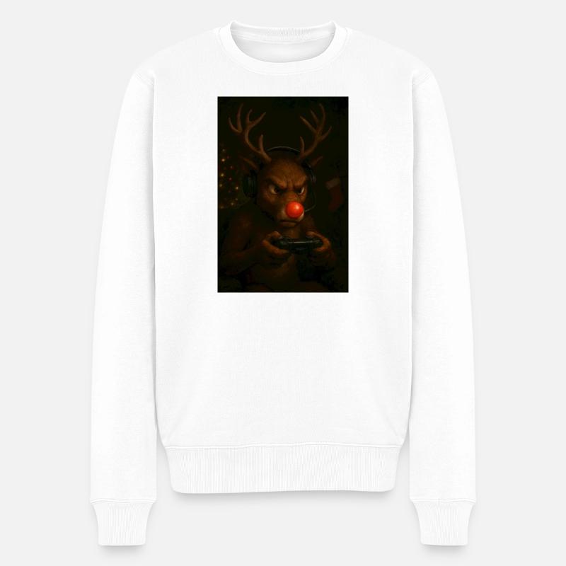 Rentier Gamer mit Kopfhörern - Männer Premium Bio Pullover - Weiß