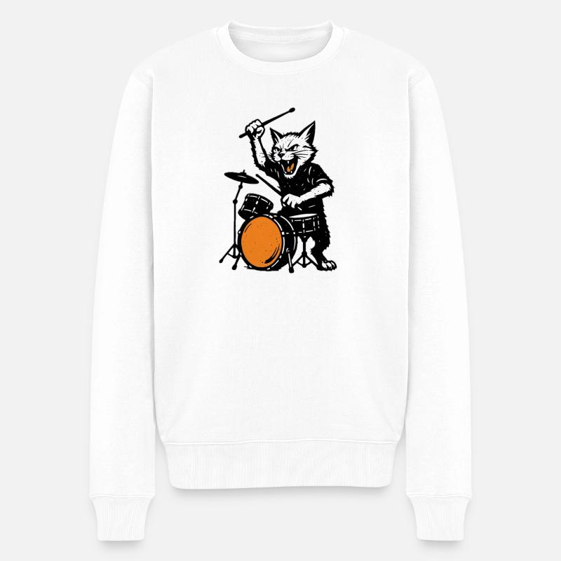 Batteur chat en rythme punk - Pull Premium bio Homme - blanc