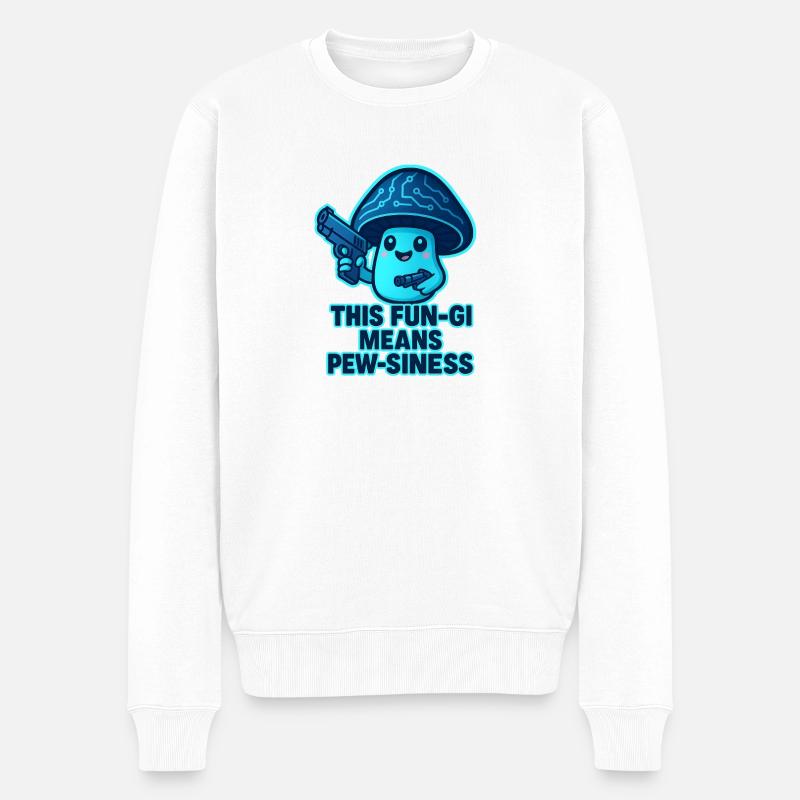 Fun-Gi Pew Pew Kawaii Pilz - Männer Premium Bio Pullover - Weiß