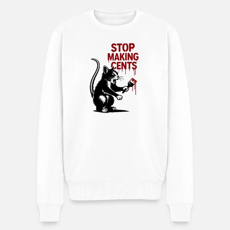 Stop Making Cents Katzengraffiti - Männer Premium Bio Pullover - Weiß