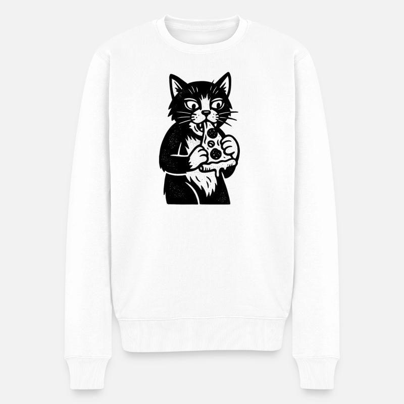 Pizza Katze im Cartoonstil - Männer Premium Bio Pullover - Weiß