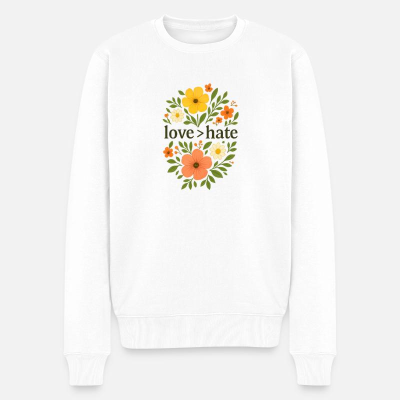 Love > Hate Liebe ist größer als Hass - Männer Premium Bio Pullover - Weiß