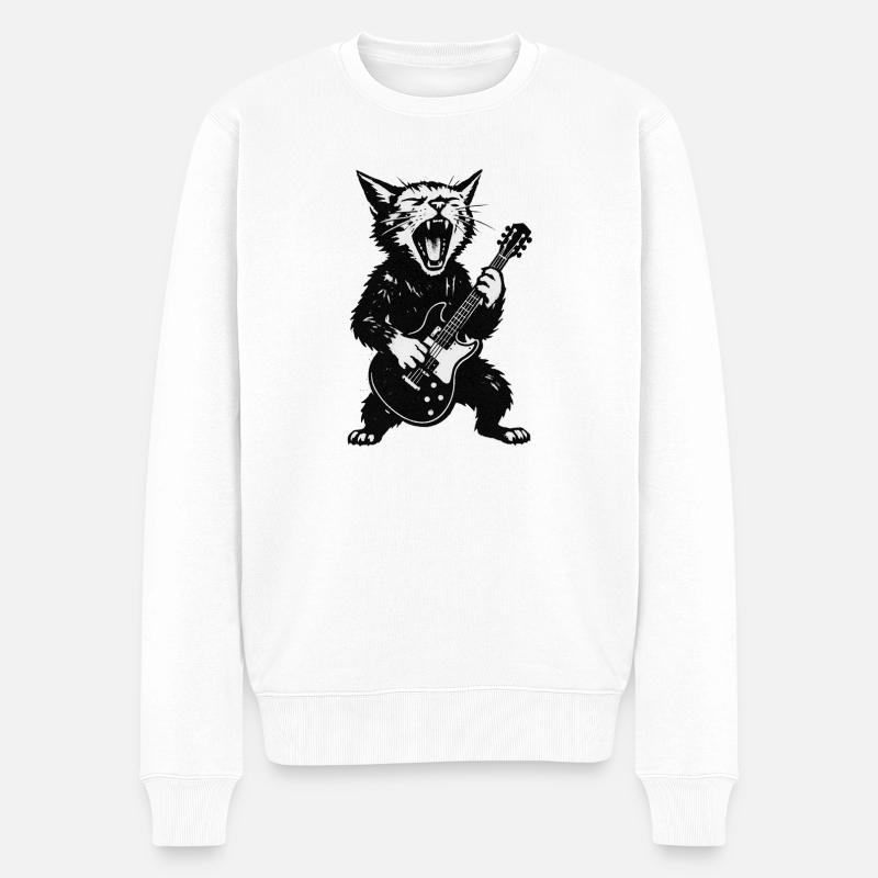 Katzenrock-Gitarrist - Männer Premium Bio Pullover - Weiß