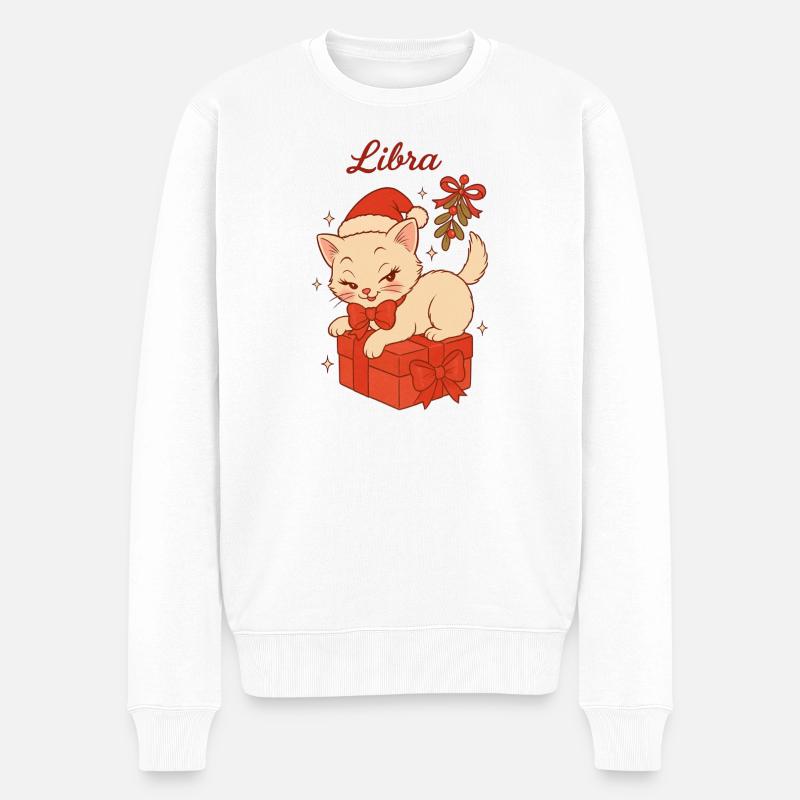 Libra Weihnachtskätzchen Geschenk - Männer Premium Bio Pullover - Weiß