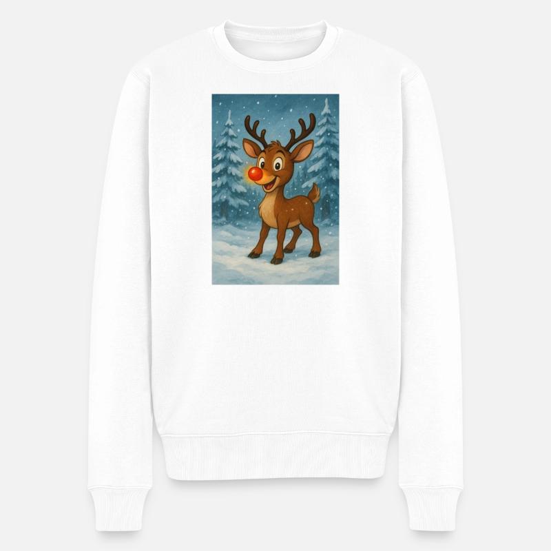 Rentier mit roter Nase im Winterwald - Männer Premium Bio Pullover - Weiß