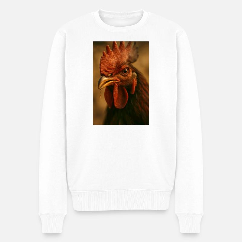 Nahaufnahme des Hahns mit Kamm - Männer Premium Bio Pullover - Weiß