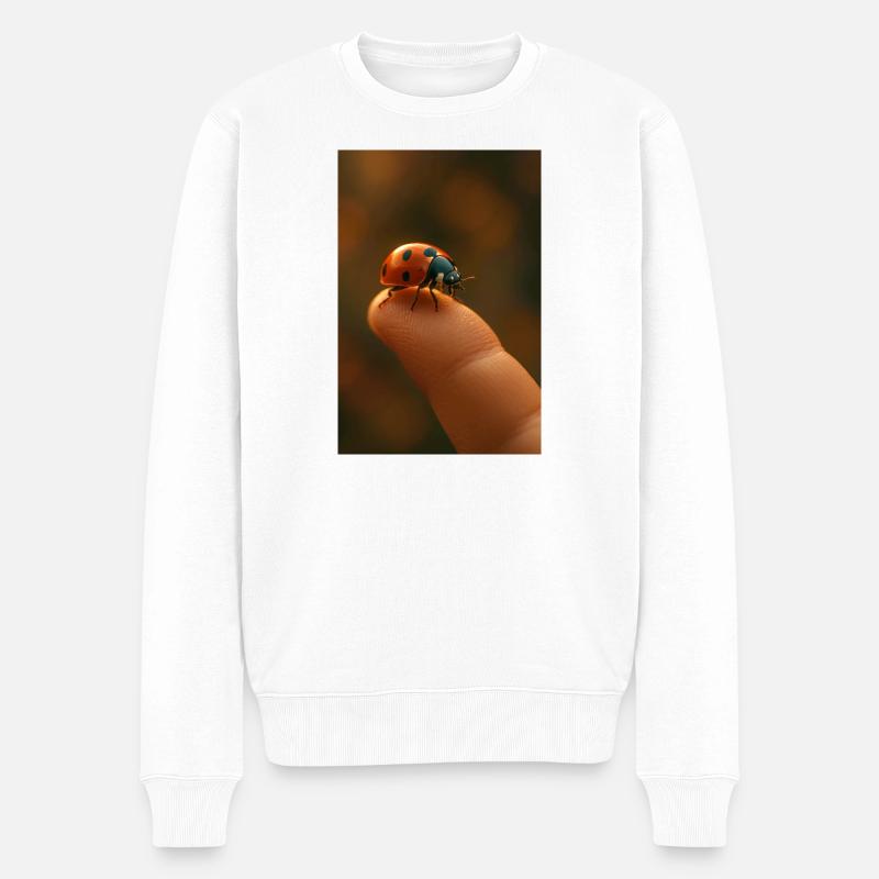 Fingerspitze mit Marienkäfer im Makro - Männer Premium Bio Pullover - Weiß